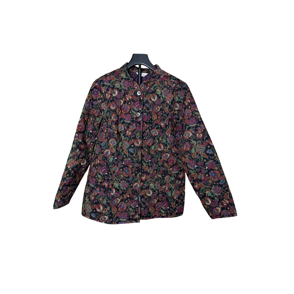 CJ Banks Christopher & Banks Quilted Floral Paisley Jacket Womens Purple Multi